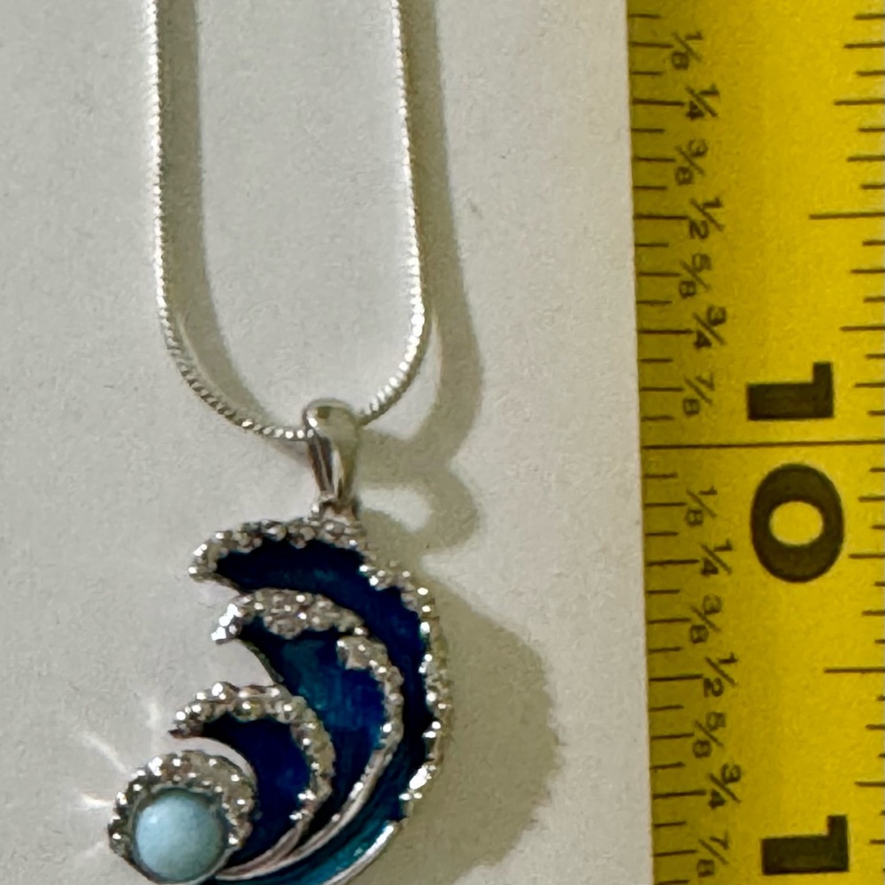 Blue and Silver Wave Pendant Necklace
